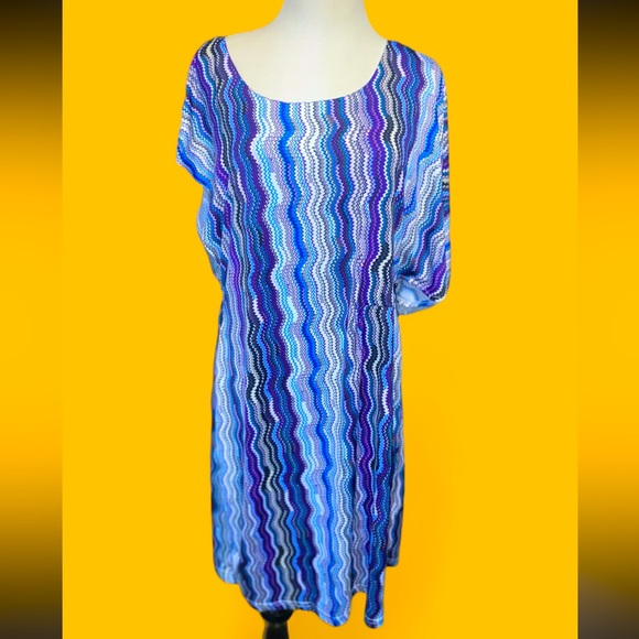 Dot’s Multicolor Asymmetrical Sleeve Dress Sz 1x - Picture 1 of 4